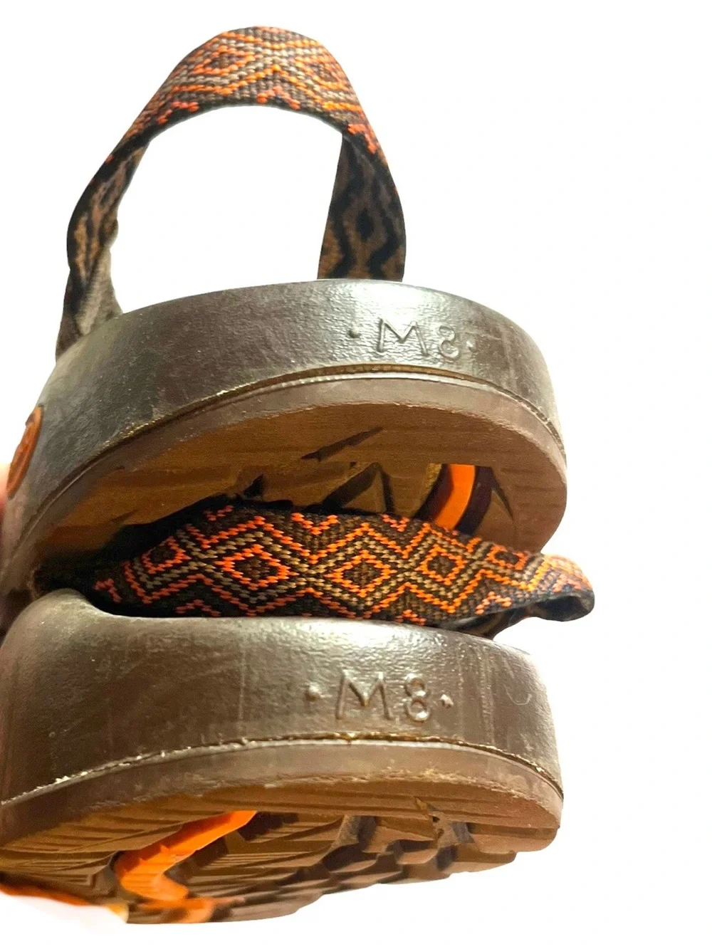 Chacos Men’s Sz 8 Brown/Orange Diamond Strappy Outdoor Sandals Hiking Gorpcore.